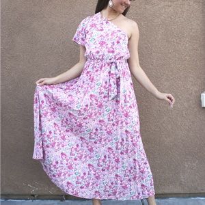 Amazon women’s floral one shoulder maxi pleated skirt dress